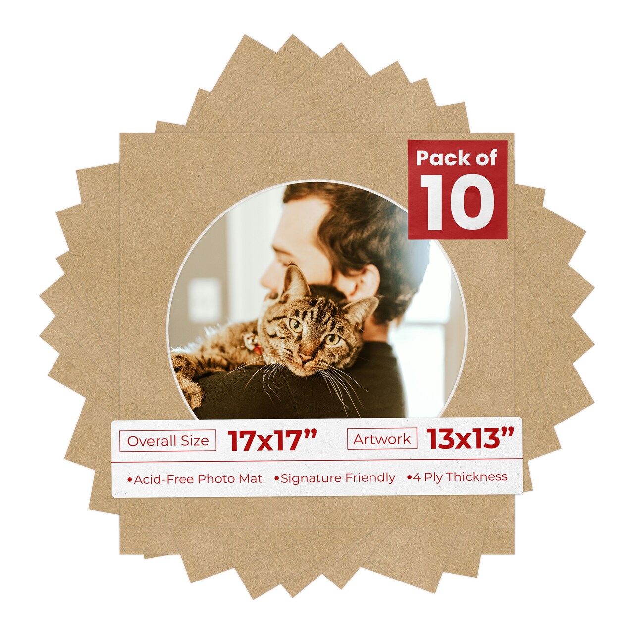 Beige Suede Mat Board for 17x17 Frames - Circle Opening for 13x13 Photos